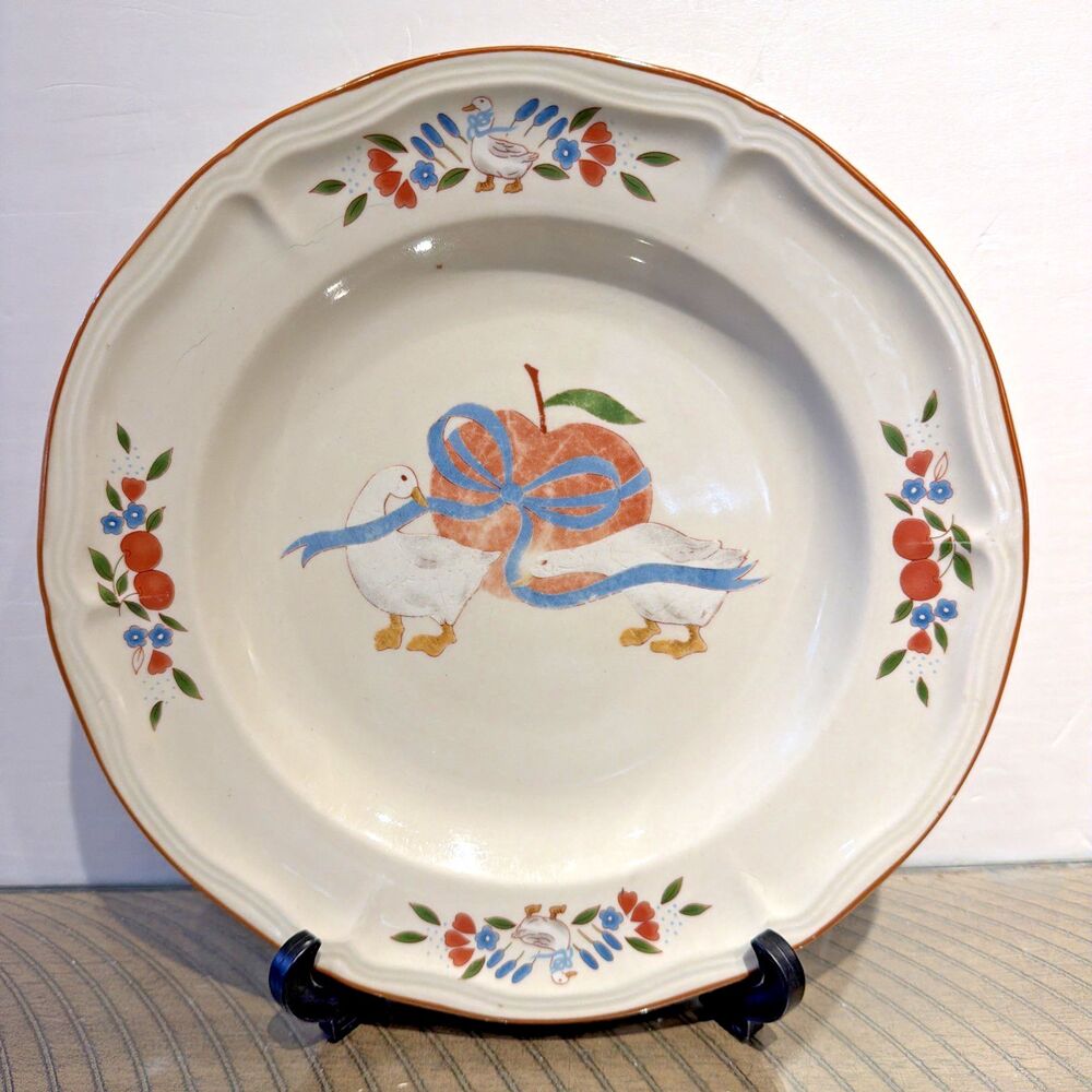 Gibson Designs Applejack dinner Plate Country Geese Apple goose cottage 11 inch